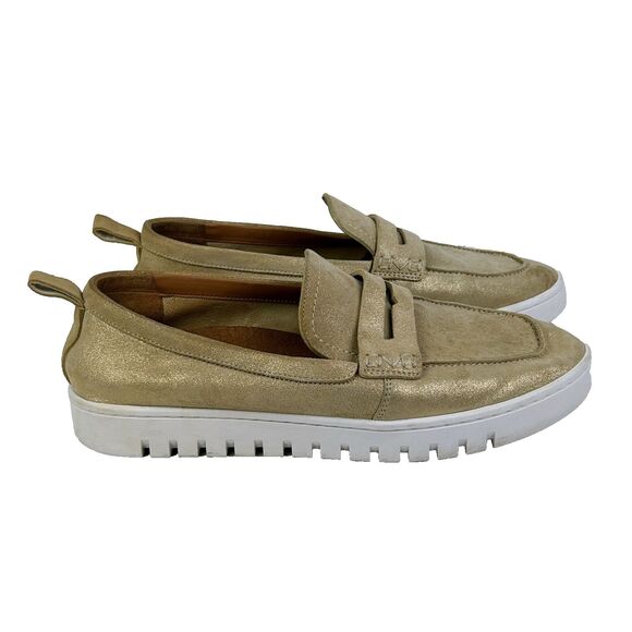 Vionic Uptown Lug Sole Penny Loafer Slip on Comfort Shoes Metallic Gold Suede 10 - Picture 1 of 9